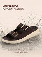 Men Brown Open Toe Buckle Strap Stitched Waterproof Sandals|Soft Cushioned Insole|Summer Slip-On Slipper|Perfect For Monsoon Rainy Season