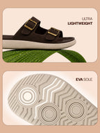 Men Brown Open Toe Buckle Strap Stitched Waterproof Sandals|Soft Cushioned Insole|Summer Slip-On Slipper|Perfect For Monsoon Rainy Season