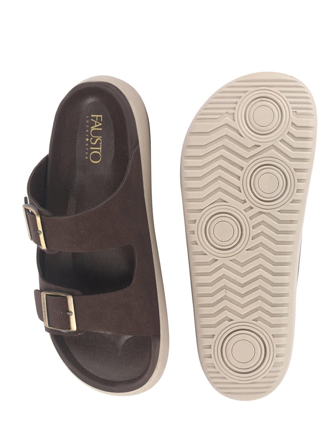 Men Brown Open Toe Buckle Strap Stitched Waterproof Sandals|Soft Cushioned Insole|Summer Slip-On Slipper|Perfect For Monsoon Rainy Season
