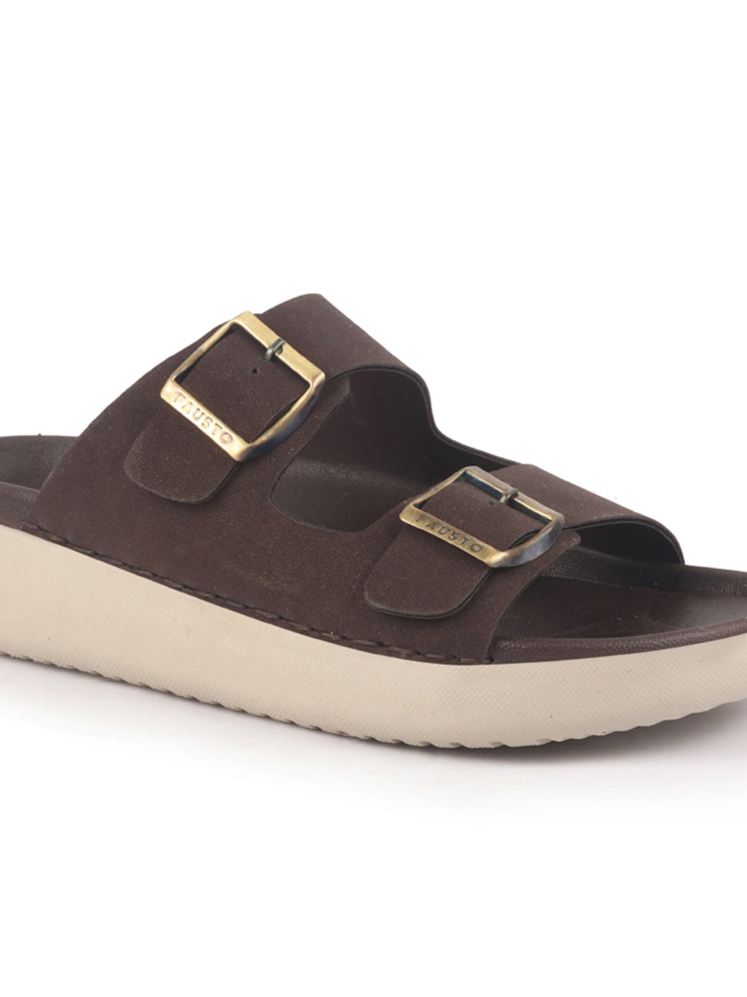 Men Brown Open Toe Buckle Strap Stitched Waterproof Sandals|Soft Cushioned Insole|Summer Slip-On Slipper|Perfect For Monsoon Rainy Season
