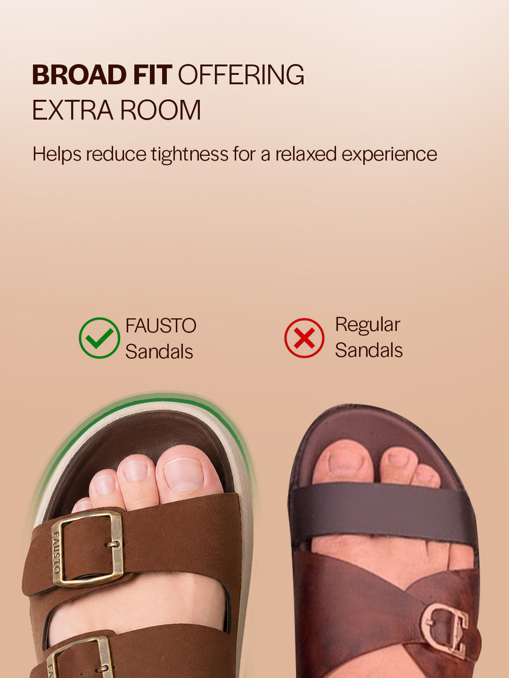 Men Tan Open Toe Buckle Strap Stitched Waterproof Sandals|Soft Cushioned Insole|Summer Slip-On Slipper|Perfect For Monsoon Rainy Season
