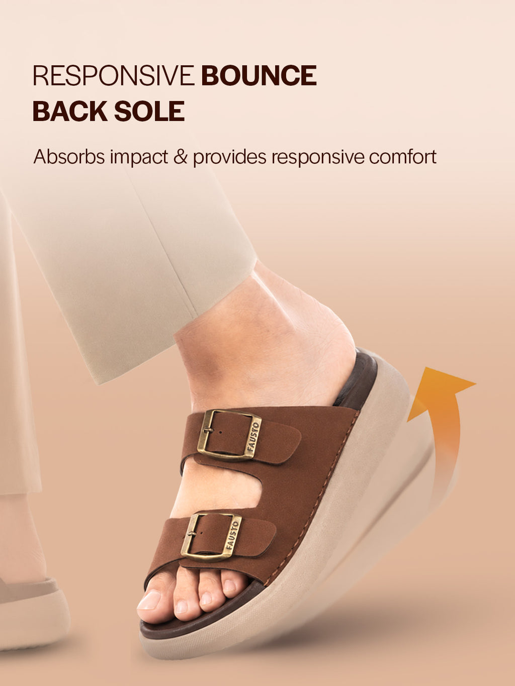 Men Tan Open Toe Buckle Strap Stitched Waterproof Sandals|Soft Cushioned Insole|Summer Slip-On Slipper|Perfect For Monsoon Rainy Season
