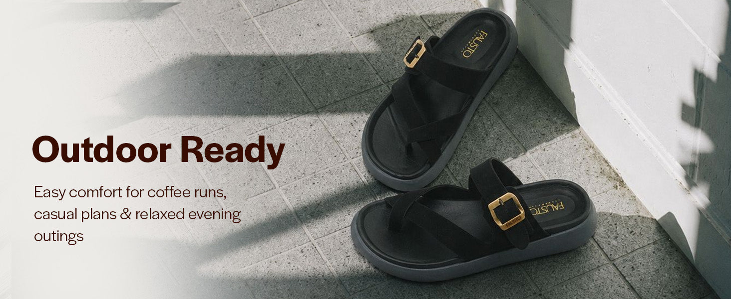 Men Black Toe Ring Criss Cross Buckle Strap Side Stitched Waterproof Summer Slip On Sandals|Comfort Sole|Lightweight Slippers for Rainy Monsoon Season