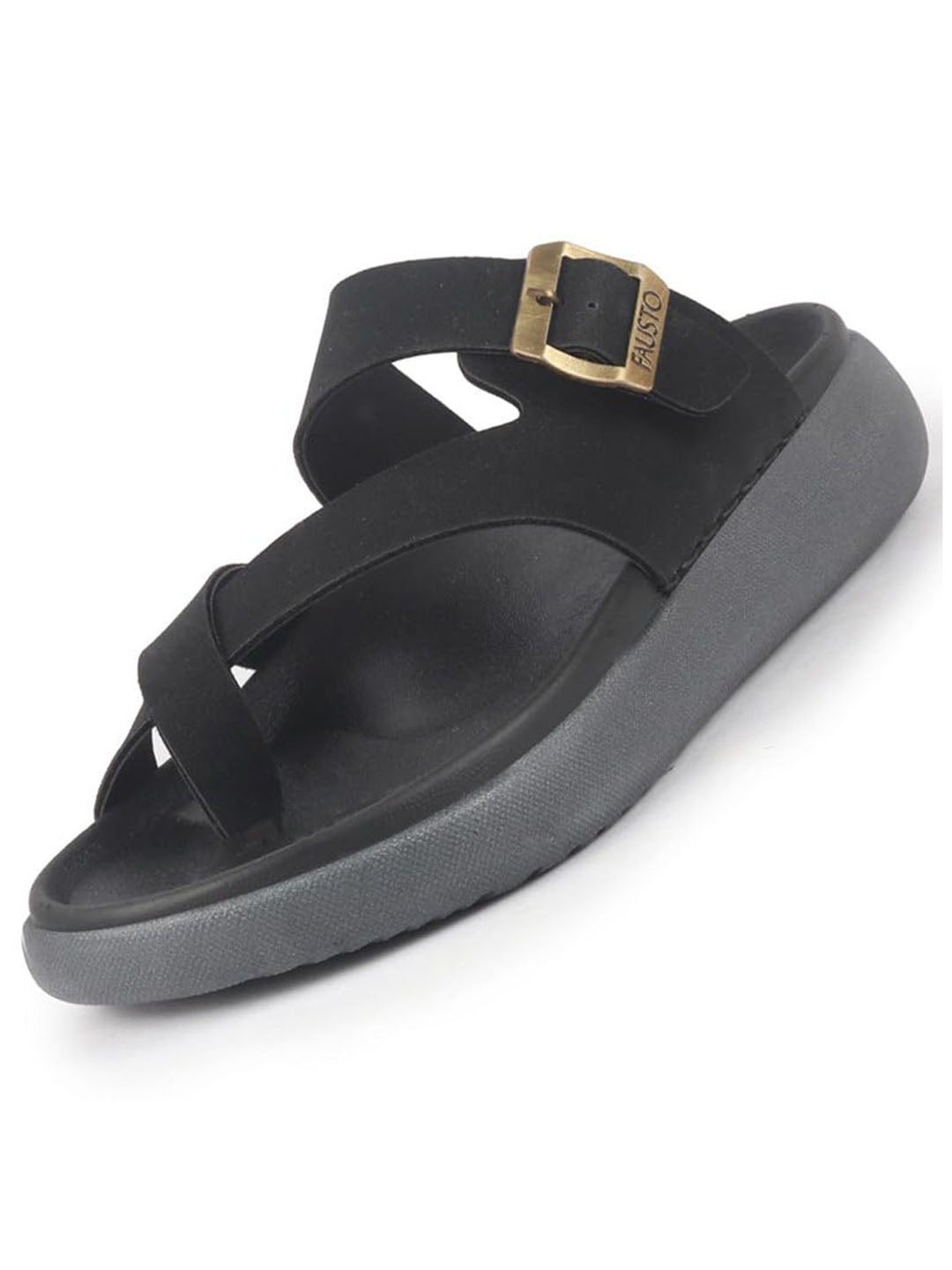 Men Black Toe Ring Criss Cross Buckle Strap Side Stitched Waterproof Summer Slip On Sandals|Comfort Sole|Lightweight Slippers for Rainy Monsoon Season