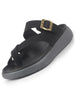Men Black Toe Ring Criss Cross Buckle Strap Side Stitched Waterproof Summer Slip On Sandals|Comfort Sole|Lightweight Slippers for Rainy Monsoon Season