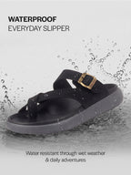 Men Black Toe Ring Criss Cross Buckle Strap Side Stitched Waterproof Summer Slip On Sandals|Comfort Sole|Lightweight Slippers for Rainy Monsoon Season