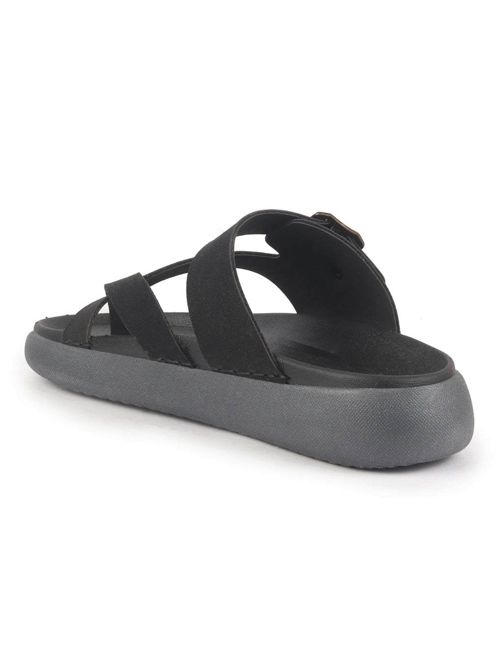 Men Black Toe Ring Criss Cross Buckle Strap Side Stitched Waterproof Summer Slip On Sandals|Comfort Sole|Lightweight Slippers for Rainy Monsoon Season