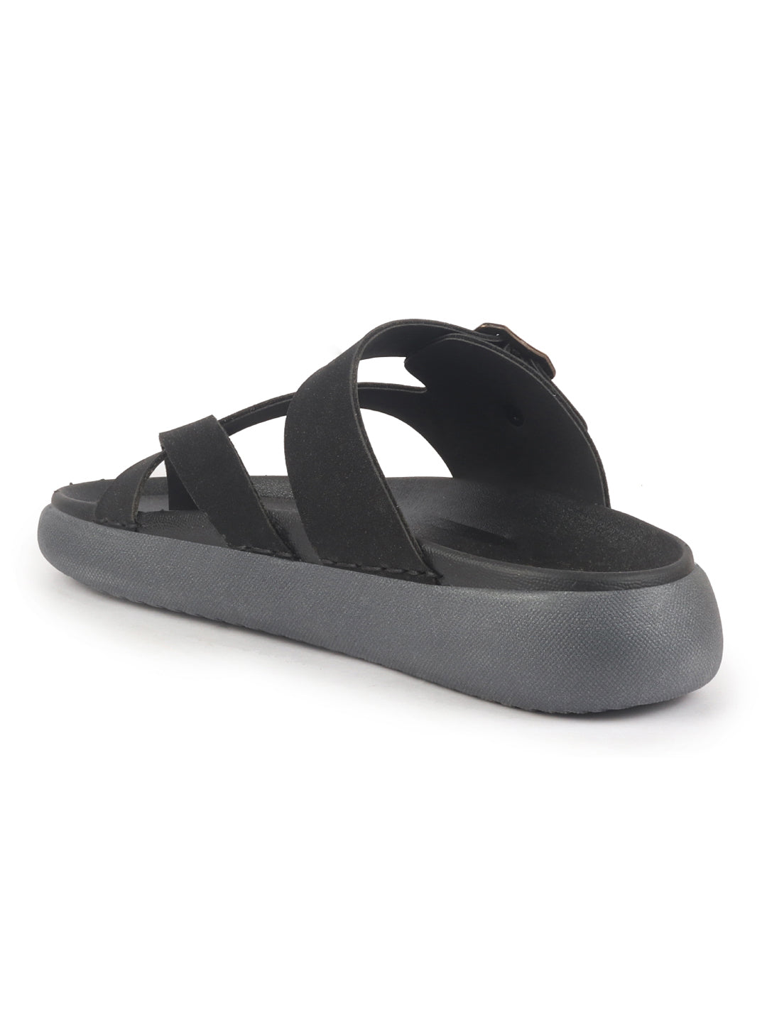Men Black Toe Ring Criss Cross Buckle Strap Side Stitched Waterproof Summer Slip On Sandals|Comfort Sole|Lightweight Slippers for Rainy Monsoon Season