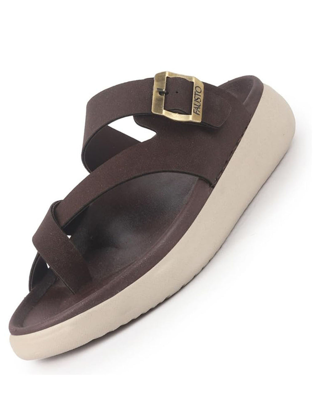 Men Brown Toe Ring Criss Cross Buckle Strap Side Stitched Waterproof Summer Slip On Sandals|Comfort Sole|Lightweight Slippers for Rainy Monsoon Season