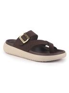 Men Brown Toe Ring Criss Cross Buckle Strap Side Stitched Waterproof Summer Slip On Sandals|Comfort Sole|Lightweight Slippers for Rainy Monsoon Season
