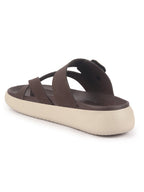 Men Brown Toe Ring Criss Cross Buckle Strap Side Stitched Waterproof Summer Slip On Sandals|Comfort Sole|Lightweight Slippers for Rainy Monsoon Season