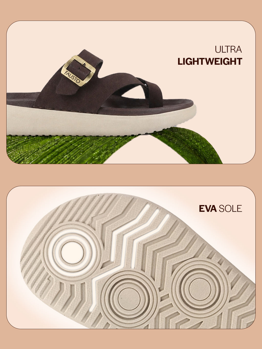 Men Brown Toe Ring Criss Cross Buckle Strap Side Stitched Waterproof Summer Slip On Sandals|Comfort Sole|Lightweight Slippers for Rainy Monsoon Season