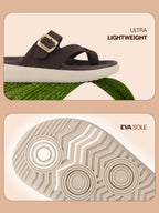 Men Brown Toe Ring Criss Cross Buckle Strap Side Stitched Waterproof Summer Slip On Sandals|Comfort Sole|Lightweight Slippers for Rainy Monsoon Season