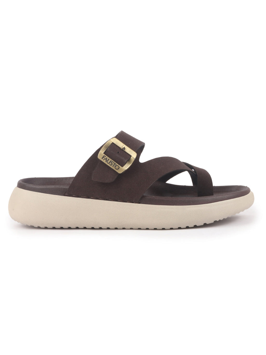Men Brown Toe Ring Criss Cross Buckle Strap Side Stitched Waterproof Summer Slip On Sandals|Comfort Sole|Lightweight Slippers for Rainy Monsoon Season