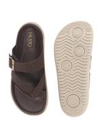 Men Brown Toe Ring Criss Cross Buckle Strap Side Stitched Waterproof Summer Slip On Sandals|Comfort Sole|Lightweight Slippers for Rainy Monsoon Season