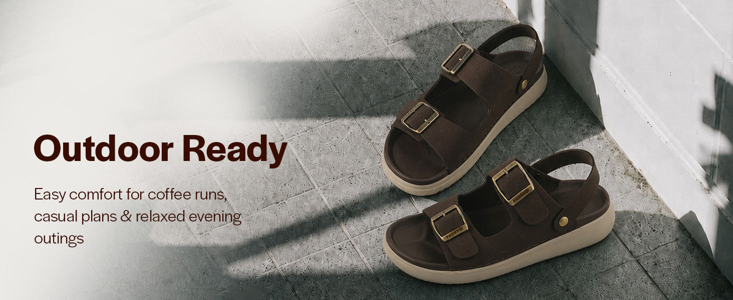 Men Tan Open Toe Double Adjustable Strap Stitched Waterproof Sandals with Back Support|Soft Cushioned Insole|Lightweight Summer Slip-On Slipper|Perfect For Monsoon Rainy Season