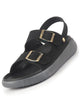 Men Black Open Toe Double Adjustable Strap Stitched Waterproof Sandals with Back Support|Soft Cushioned Insole|Lightweight Summer Slip-On Slipper|Perfect For Monsoon Rainy Season