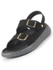 Men Black Open Toe Double Adjustable Strap Stitched Waterproof Sandals with Back Support|Soft Cushioned Insole|Lightweight Summer Slip-On Slipper|Perfect For Monsoon Rainy Season