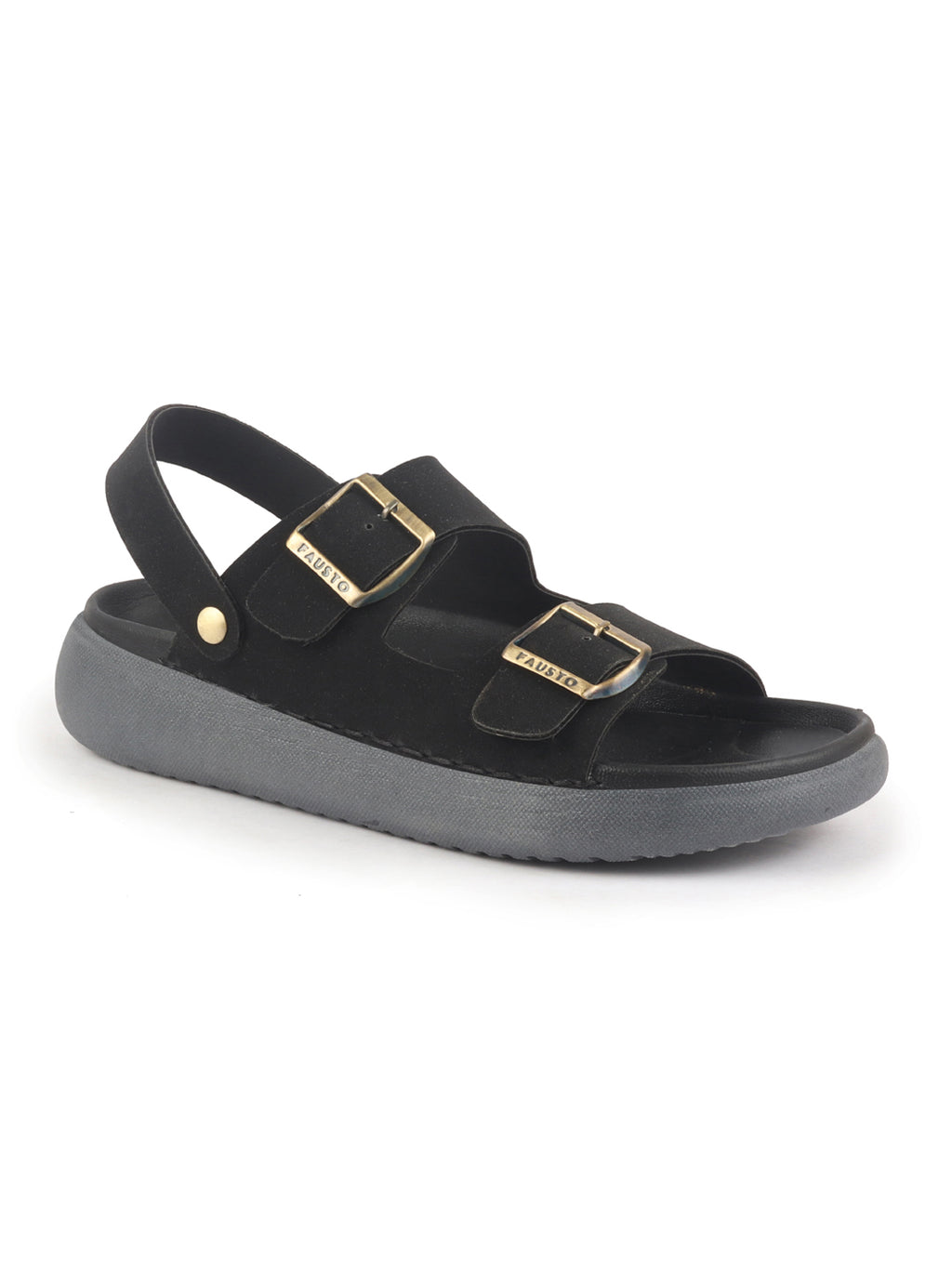 Men Black Open Toe Double Adjustable Strap Stitched Waterproof Sandals with Back Support|Soft Cushioned Insole|Lightweight Summer Slip-On Slipper|Perfect For Monsoon Rainy Season