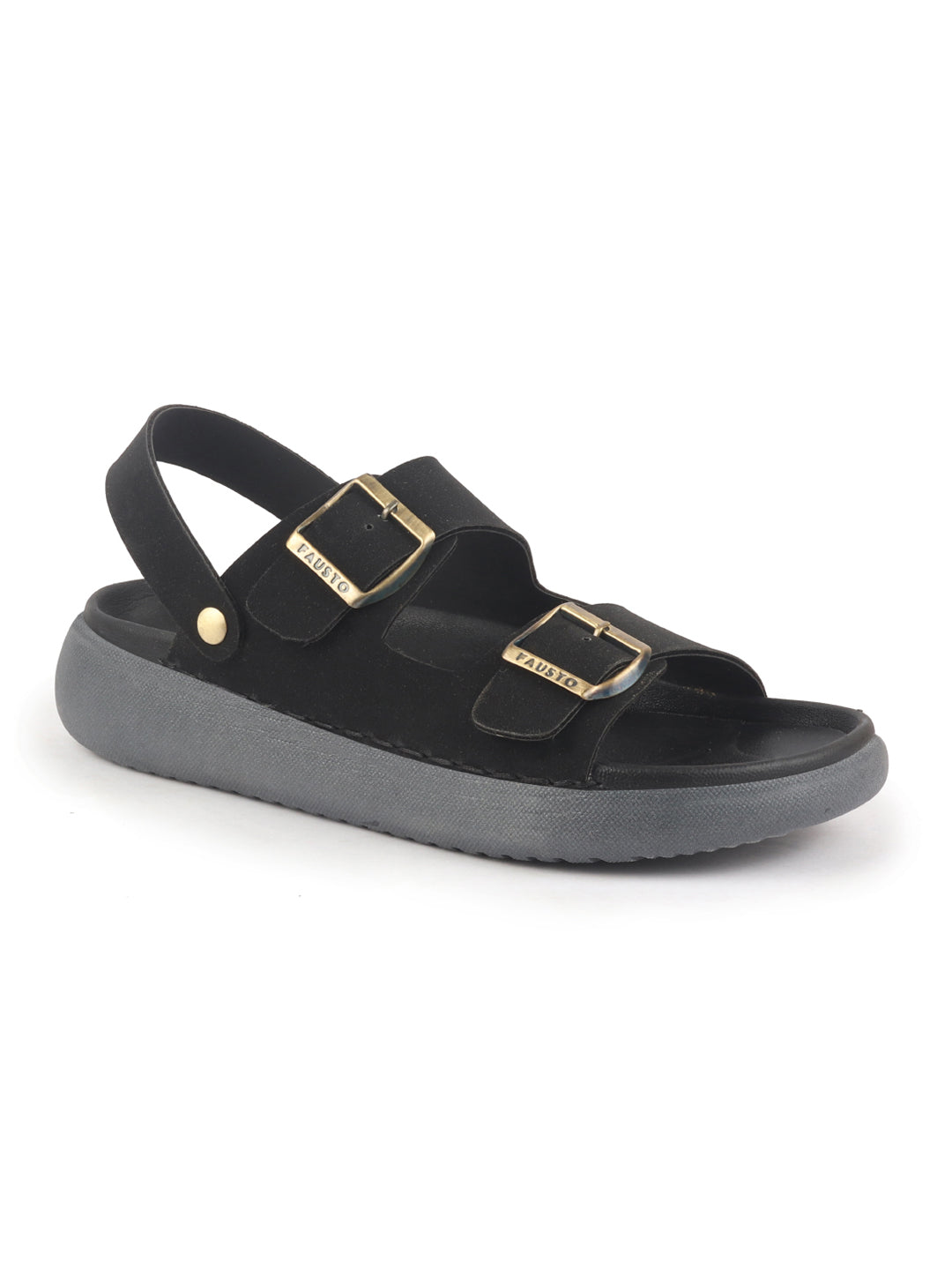 Men Black Open Toe Double Adjustable Strap Stitched Waterproof Sandals with Back Support|Soft Cushioned Insole|Lightweight Summer Slip-On Slipper|Perfect For Monsoon Rainy Season