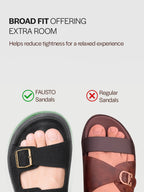 Men Black Open Toe Double Adjustable Strap Stitched Waterproof Sandals with Back Support|Soft Cushioned Insole|Lightweight Summer Slip-On Slipper|Perfect For Monsoon Rainy Season