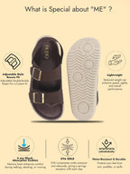 Men Brown Open Toe Double Adjustable Strap Stitched Waterproof Sandals with Back Support|Soft Cushioned Insole|Lightweight Summer Slip-On Slipper|Perfect For Monsoon Rainy Season