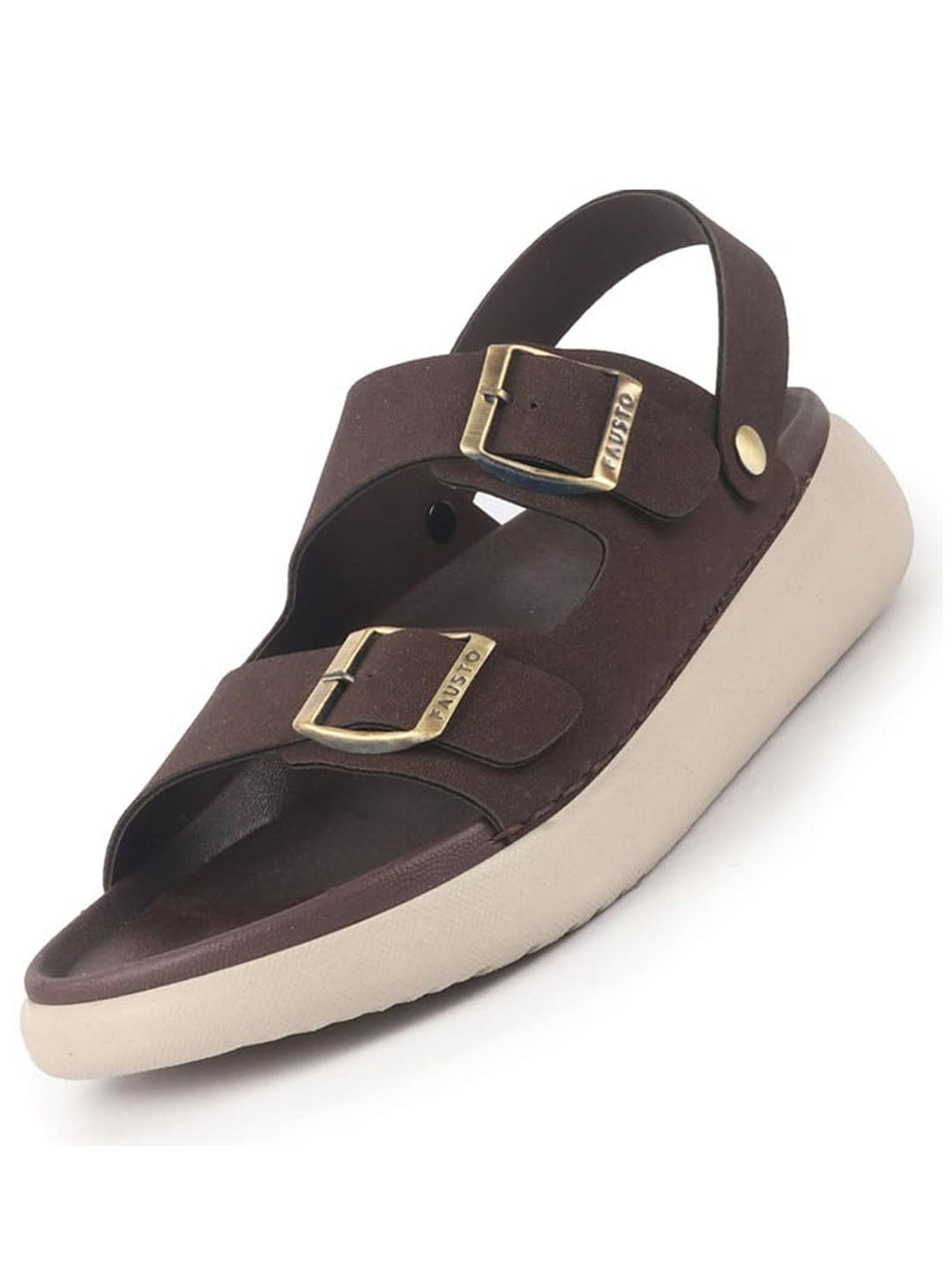 Men Brown Open Toe Double Adjustable Strap Stitched Waterproof Sandals with Back Support|Soft Cushioned Insole|Lightweight Summer Slip-On Slipper|Perfect For Monsoon Rainy Season