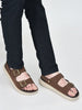 Men Brown Open Toe Double Adjustable Strap Stitched Waterproof Sandals with Back Support|Soft Cushioned Insole|Lightweight Summer Slip-On Slipper|Perfect For Monsoon Rainy Season