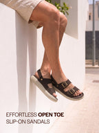 Men Brown Open Toe Double Adjustable Strap Stitched Waterproof Sandals with Back Support|Soft Cushioned Insole|Lightweight Summer Slip-On Slipper|Perfect For Monsoon Rainy Season
