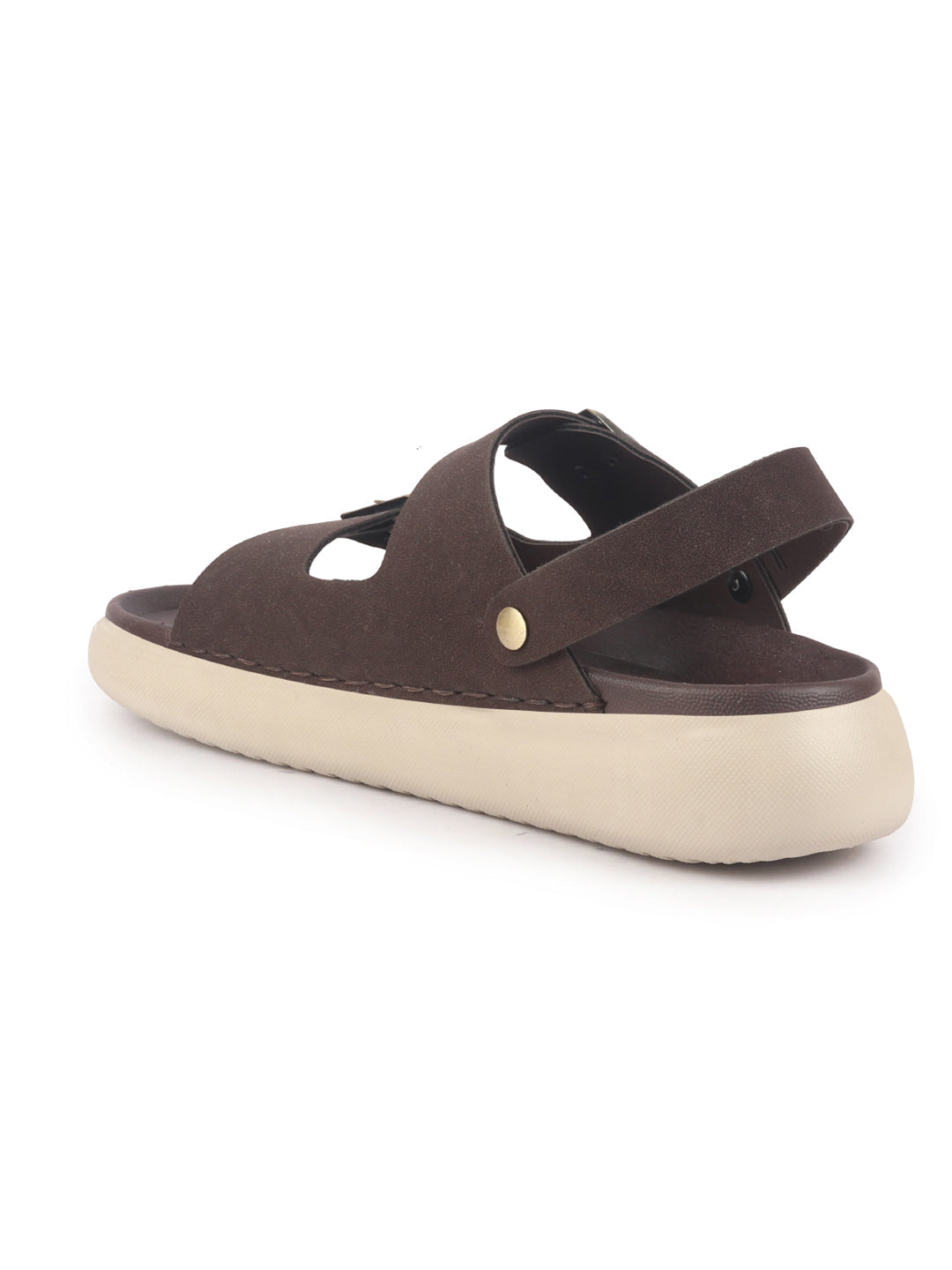 Men Brown Open Toe Double Adjustable Strap Stitched Waterproof Sandals with Back Support|Soft Cushioned Insole|Lightweight Summer Slip-On Slipper|Perfect For Monsoon Rainy Season