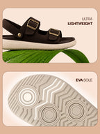 Men Brown Open Toe Double Adjustable Strap Stitched Waterproof Sandals with Back Support|Soft Cushioned Insole|Lightweight Summer Slip-On Slipper|Perfect For Monsoon Rainy Season
