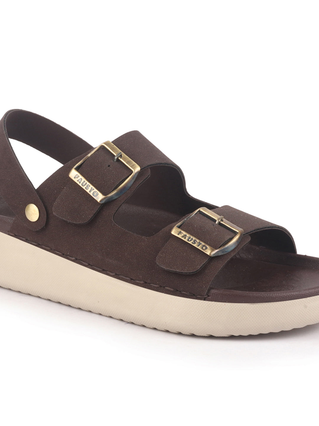Men Brown Open Toe Double Adjustable Strap Stitched Waterproof Sandals with Back Support|Soft Cushioned Insole|Lightweight Summer Slip-On Slipper|Perfect For Monsoon Rainy Season
