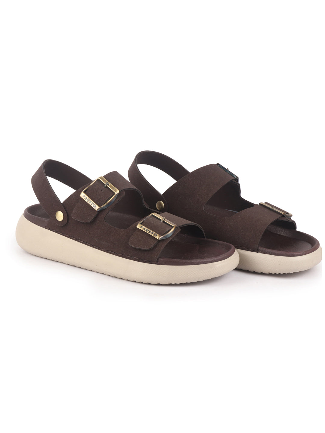 Men Brown Open Toe Double Adjustable Strap Stitched Waterproof Sandals with Back Support|Soft Cushioned Insole|Lightweight Summer Slip-On Slipper|Perfect For Monsoon Rainy Season