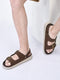 men tan open toe double adjustable strap stitched waterproof sandals with back support|soft cushioned insole|lightweight summer slip-on slipper|perfect for monsoon rainy season