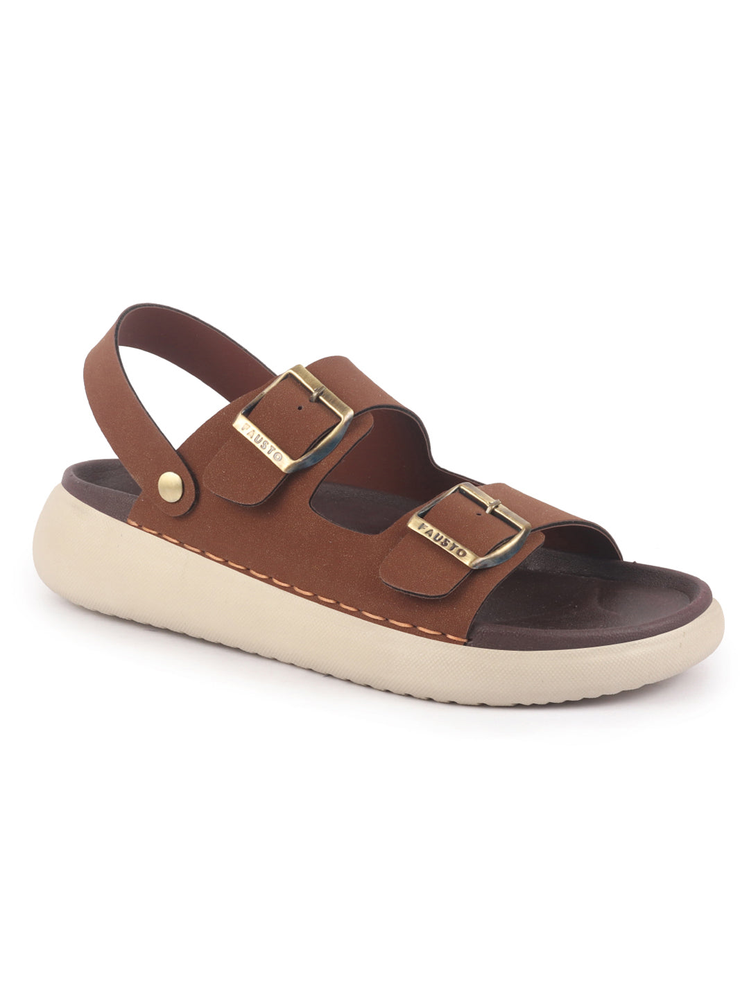 men tan open toe double adjustable strap stitched waterproof sandals with back support|soft cushioned insole|lightweight summer slip-on slipper|perfect for monsoon rainy season