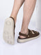 men tan open toe double adjustable strap stitched waterproof sandals with back support|soft cushioned insole|lightweight summer slip-on slipper|perfect for monsoon rainy season