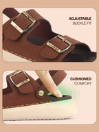 Men Tan Open Toe Double Adjustable Strap Stitched Waterproof Sandals with Back Support|Soft Cushioned Insole|Lightweight Summer Slip-On Slipper|Perfect For Monsoon Rainy Season