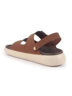 men tan open toe double adjustable strap stitched waterproof sandals with back support|soft cushioned insole|lightweight summer slip-on slipper|perfect for monsoon rainy season