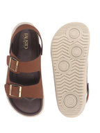 men tan open toe double adjustable strap stitched waterproof sandals with back support|soft cushioned insole|lightweight summer slip-on slipper|perfect for monsoon rainy season