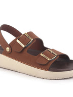 men tan open toe double adjustable strap stitched waterproof sandals with back support|soft cushioned insole|lightweight summer slip-on slipper|perfect for monsoon rainy season