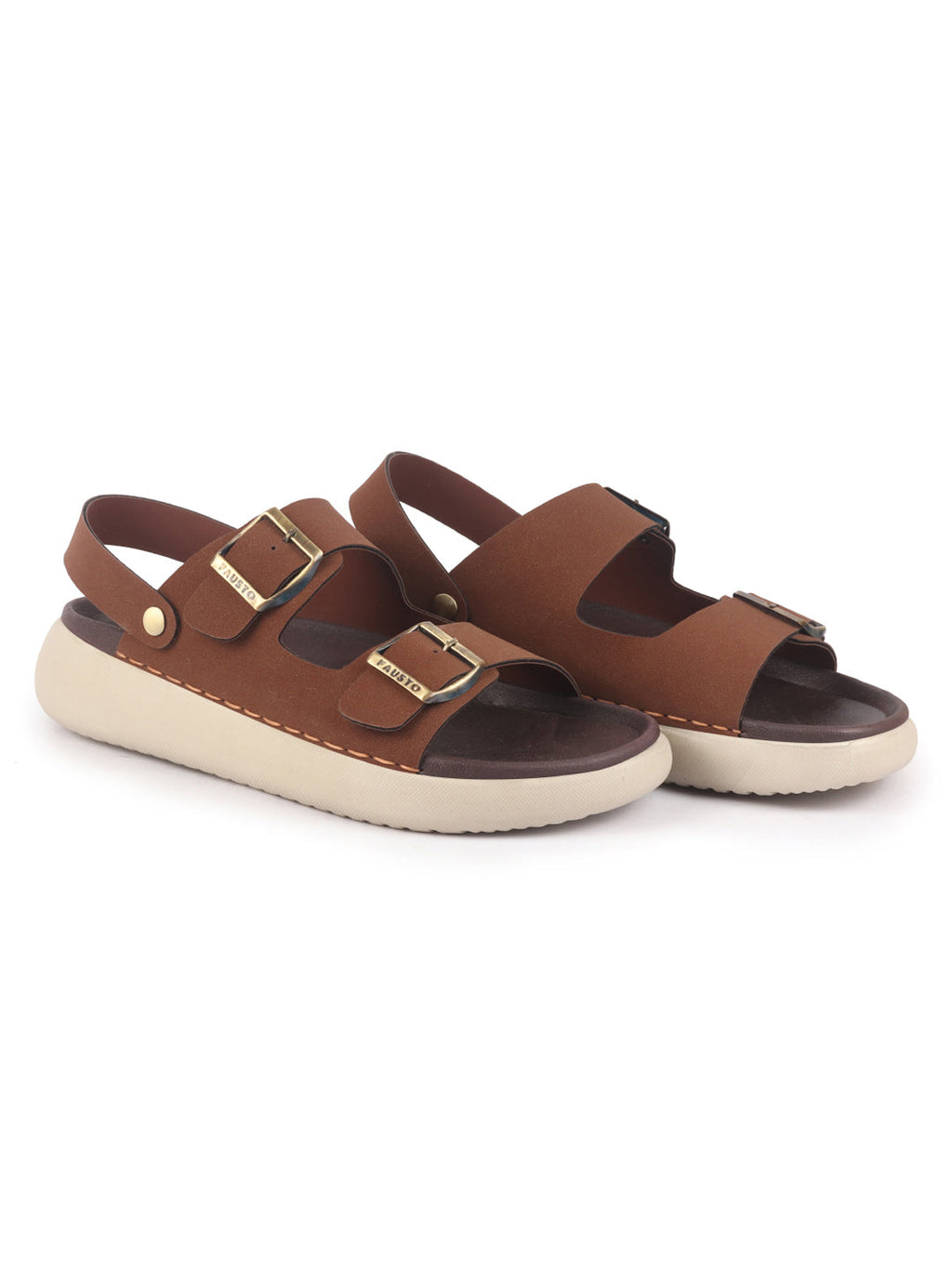 men tan open toe double adjustable strap stitched waterproof sandals with back support|soft cushioned insole|lightweight summer slip-on slipper|perfect for monsoon rainy season