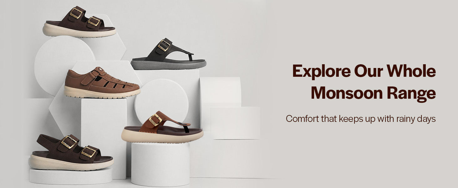 Men Tan Buckle Adjustable T-Strap Side Stitched Summer Waterproof Slip On Sandals|Comfort Featherlite Insole|Thong Slipper for Monsoon Rainy Season