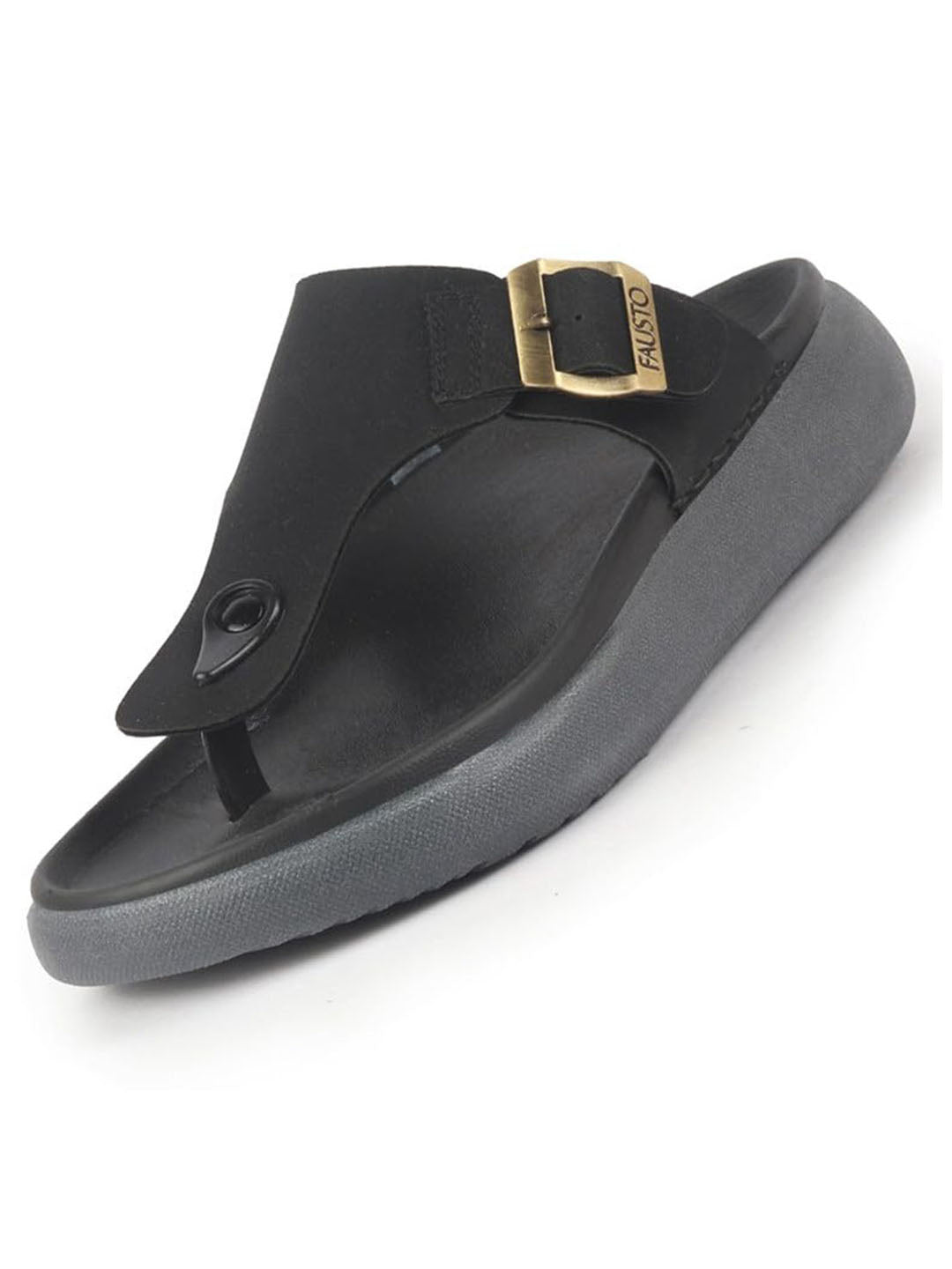 Men Black Buckle Adjustable T-Strap Side Stitched Summer Waterproof Slip On Sandals|Comfort Featherlite Insole|Thong Slipper for Monsoon Rainy Season