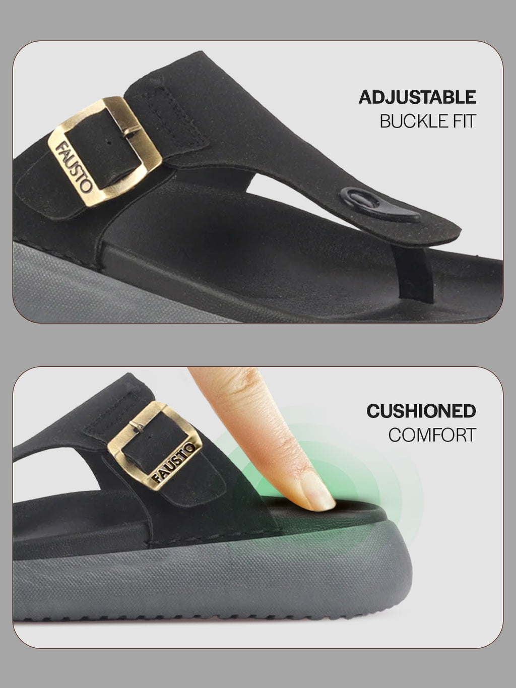 Men Black Buckle Adjustable T-Strap Side Stitched Summer Waterproof Slip On Sandals|Comfort Featherlite Insole|Thong Slipper for Monsoon Rainy Season
