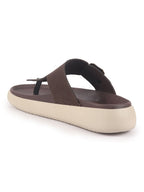 Men Brown Buckle Adjustable T-Strap Side Stitched Summer Waterproof Slip On Sandals|Comfort Featherlite Insole|Thong Slipper for Monsoon Rainy Season