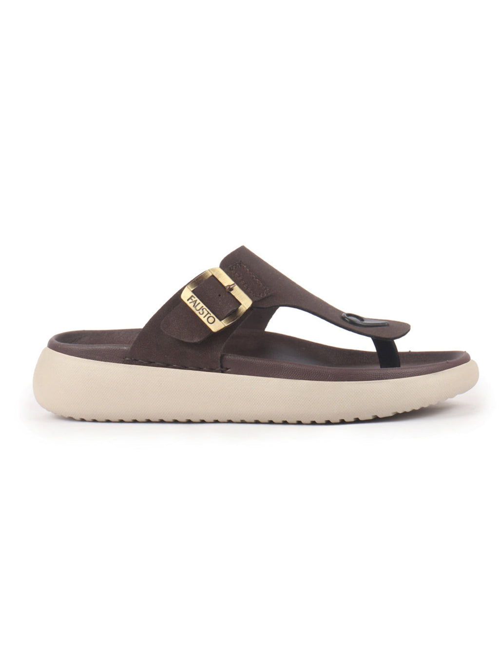 Men Brown Buckle Adjustable T-Strap Side Stitched Summer Waterproof Slip On Sandals|Comfort Featherlite Insole|Thong Slipper for Monsoon Rainy Season