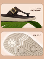 Men Brown Buckle Adjustable T-Strap Side Stitched Summer Waterproof Slip On Sandals|Comfort Featherlite Insole|Thong Slipper for Monsoon Rainy Season