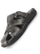 Men Black Genuine Leather Multi Strap Closed Toe Broad Feet Slip On Slippers with Adjustable Strap|Fishermen Sandals with Cushioned Footbed For Comfort|Anti Skid Lightweight Sole