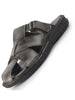 Men Black Genuine Leather Multi Strap Closed Toe Broad Feet Slip On Slippers with Adjustable Strap|Fishermen Sandals with Cushioned Footbed For Comfort|Anti Skid Lightweight Sole