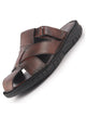 Men Brown Genuine Leather Multi Strap Closed Toe Broad Feet Slip On Slippers with Adjustable Strap|Fishermen Sandals with Cushioned Footbed For Comfort|Anti Skid Lightweight Sole